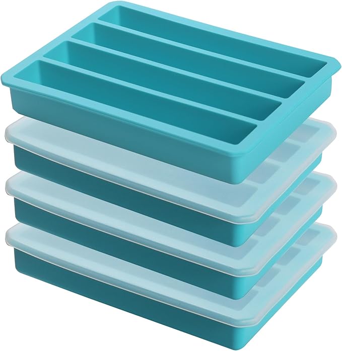 Water Bottle Ice Mold Tray - Silicone Creates 16 Frozen Sticks for Sports, Soda, & Bottled Beverages,Easy to Remove Ice,Reusable Maker with Lid for Stacking (Blue 4 Pack)