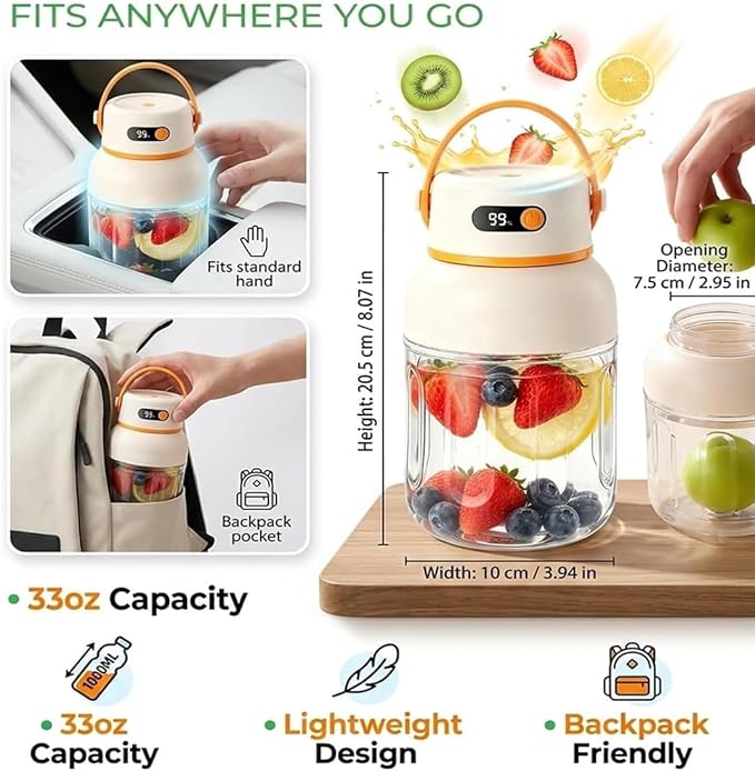 Portable Electric Juicer Cup with Zero Cord Hassle, Fresh Juicer Portable Blender with Digital Display, Leakproof USB-C Rechargeable Personal Blender for Home, Travel, Easy Clean (a,800ml)