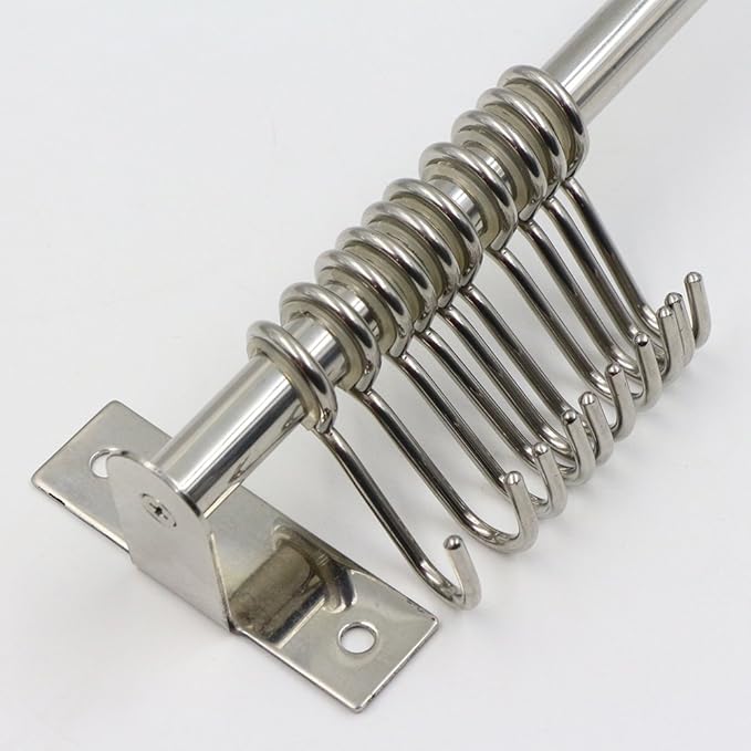 Kitchen Sliding Hooks, Stainless Steel Hanging Rack Rail Organize Kitchen Utensil Removable S Hook for Towel, Spoon, Coats, Bathrobe, BBQ,Wall Mounted Hanger (10 Hooks 23.6In)