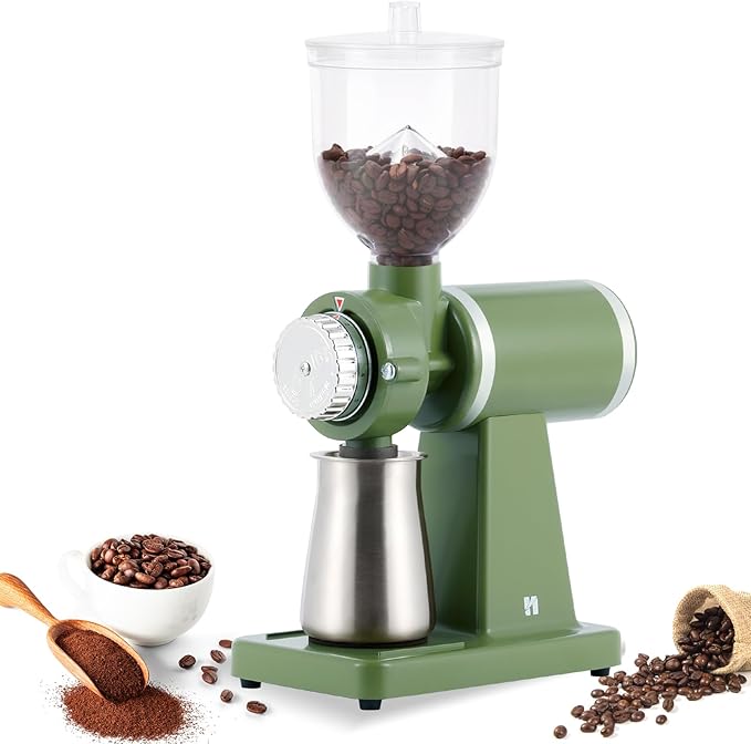 Huanyu Electric Coffee Bean Grinder 250G Commercial&Home Milling Grinding Machine 200W Automatic Burr Grinder Professional Miller 8 Fine - Coarse Grind Size Settings (Green)