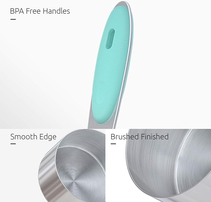 U-Taste 18/8 Stainless Steel Measuring Cups and Spoons Set of 10 and 600ºF Heat Resistat Silicone Flexible Baking Spoon Spatula & Cooking Scoop Spoonula (Aqua Sky)