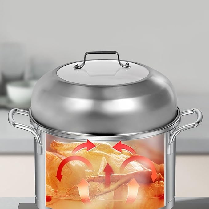 13.5 Inch Stainless Steel Basting Cover, Melting Dome for Griddle Cooking, Round Steaming Cover Lid with Tempered Glass Top and Steam Holes, Dishwasher Safe (13.5")