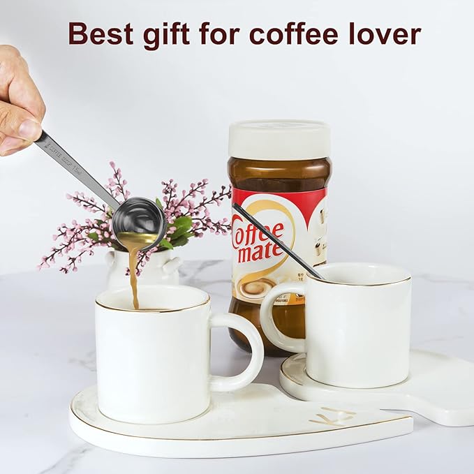 Safring Premium Coffee Scoop Set, Set of 2, Metal Stainless Steel Long Handle Coffee Scoop, Measuring Coffee Spoons Contains 1 Tablespoon (15 ml) and 2 Tablespoons (30 ml) Spoon-Black