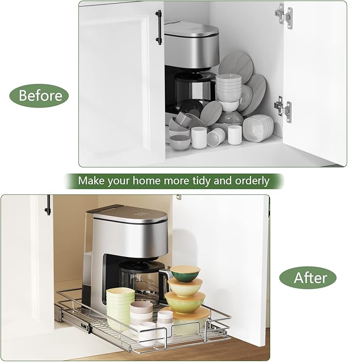 LOVMOR Pull Out Cabinet Organizer 20"W x 21"D, Kitchen Cabinet Pull Out Shelves Slide Out Storage