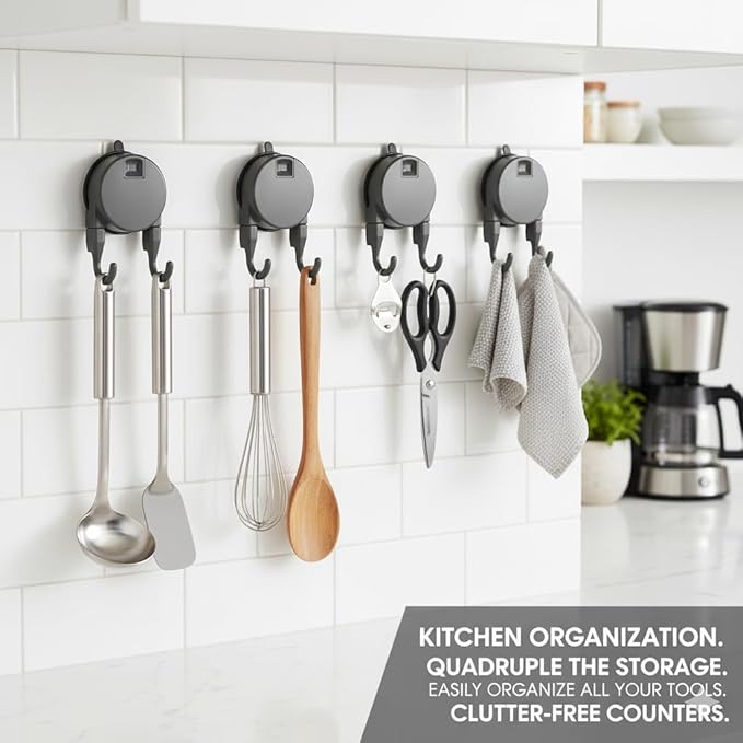 Heavy Duty Double Hook Suction Cup Hangers for Bathroom & Kitchen, 4 Pack Vacuum Wall Hooks, Strong Removable No Drill Suction Hangers for Glass, Tile, Shower, RV (Gray - 4 Pack)