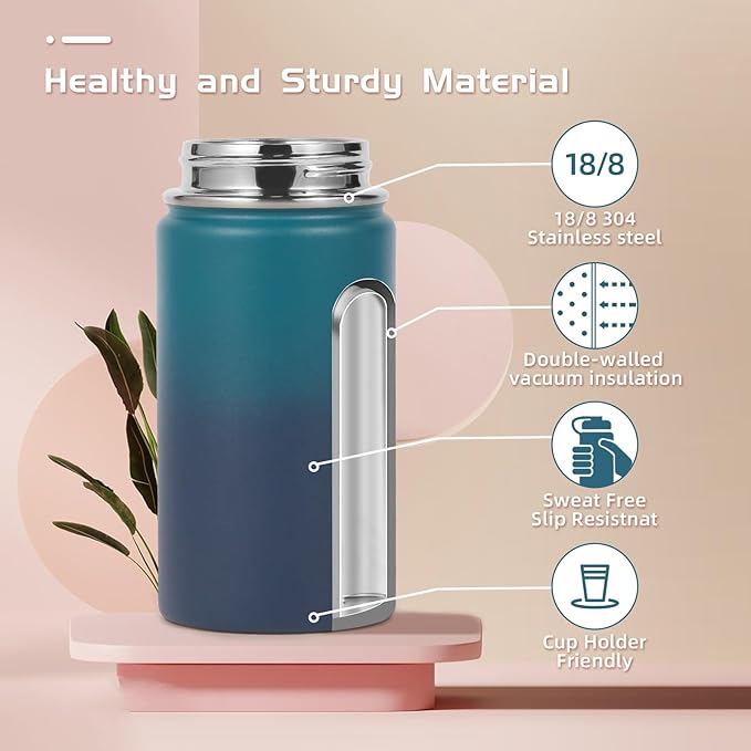 Volhoply 14oz KIds Stainless Steel Insulated Leakproof Bottles Water Bottle with Straw Lid and Silicone Boot,BPA-Free Easy Use for Boys&Girls,Double Wall Vacuum Bottles(Dark Night,1)