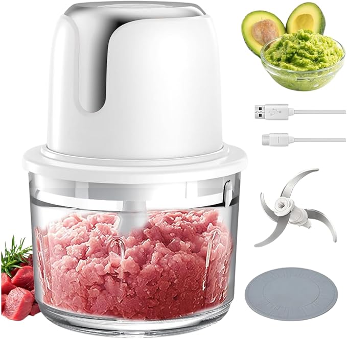 5-Cup Cordless Food Processor & Meat Grinder, USB-C Rechargeable - Perfect for Apartment, RV & Travel (Sliver)