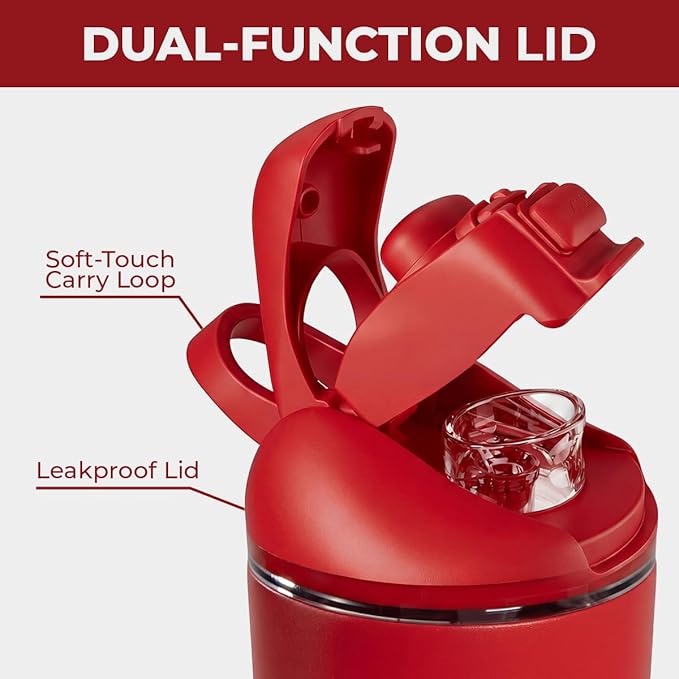 HydroJug Ease2o Water Bottle with Straw & Chug Lid, Stainless Steel, Vented Cap to Help Reduce Pressure, Water-Level Window, Cup Holder Friendly, Non-Slip Base – 40oz, Alumni Red