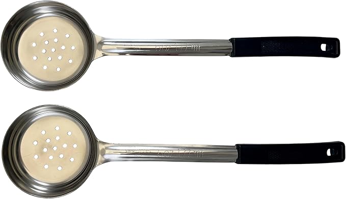 6 Ounce Slotted Stainless Steel Portion Control Ladle Spoon for Measuring and Serving; Commercial Grade Serving Scoops [Pack of 2]