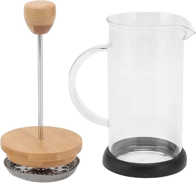 Heat Resistant Hand Brewing Filter French Press Borosilicate Borosilicate Tea Cafe Brewing Pot for Office Use (350ml Bamboo Cover)