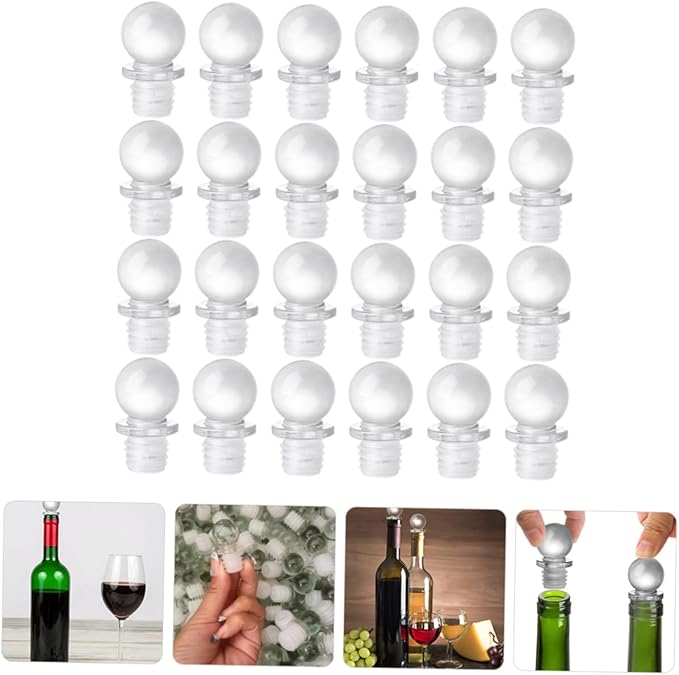 Mobestech 24pcs Glass Ball Wine Stopper Decorative Ball Stoppers for Bottle Sturdy Silicone Glass Multi-purpose for Wine Perfume Oil
