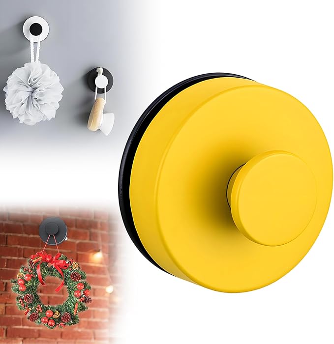 Suction Cup Hooks for Wreaths on Glass, 2025 New No Drill Suction Cup Hooks for Shower, Wreath Hanger Holder for Front Door, Upgraded Towel Hooks for Window Bathroom Mirrors (1, Yellow)