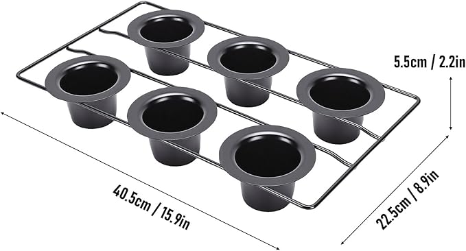 6 Cup Popover Pan Non Stick Carbon Steel Bakeware for Popovers Muffins with Wire Rack Deep Tapered Cups Even Baking