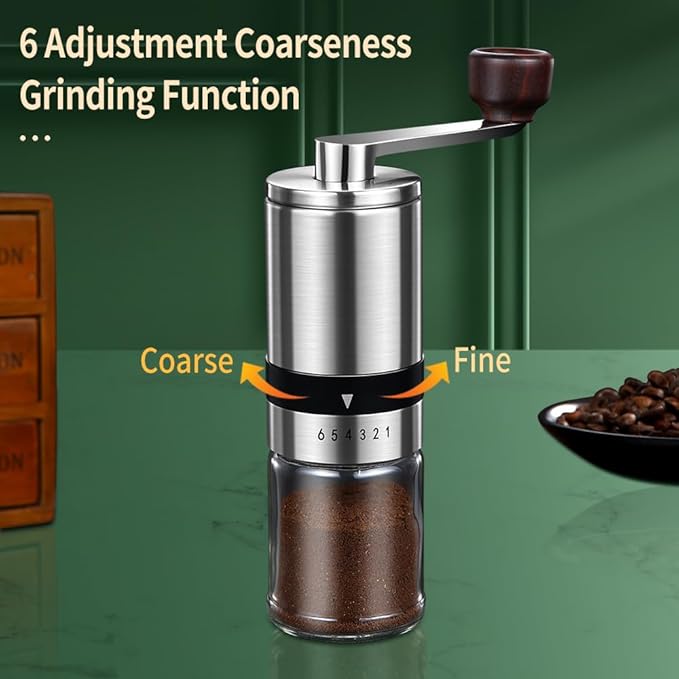 Manual Coffee Grinder - 6 Adjustable Coarseness Settings, Hand Coffee Grinders, Portable Manual Coffee Bean Grinder for Moka pot, French Press, Drip, Espresso, Gift (Small)