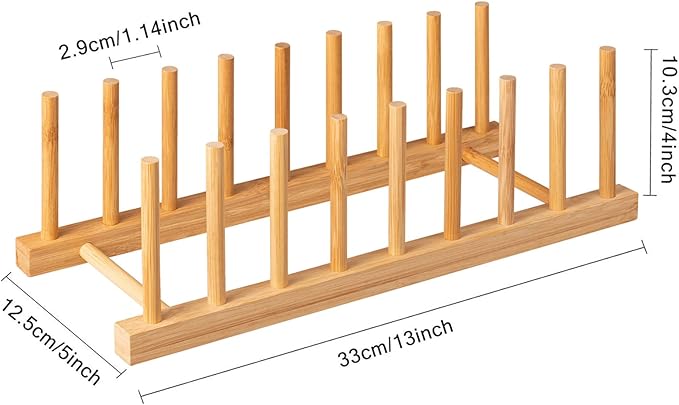 HBlife Bamboo Folding 2-Tier Collapsible Drainer Dish Drying Rack with Utensils Flatware Holder and 2pcs Dish Plate Bowl Cup Book Pot Lid Cutting Board Drying Rack Stand