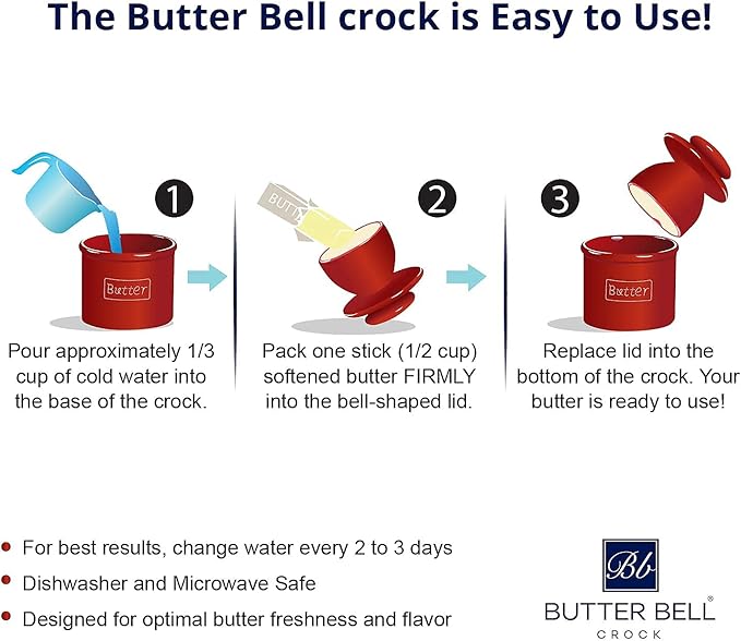 Butter Bell - The Original Butter Bell crock by L Tremain a Countertop French Ceramic Butter Dish Keeper for Spreadable Butter Café Matte + Retro Collection & Steel Gray + Maraschino Red Glossy Finish