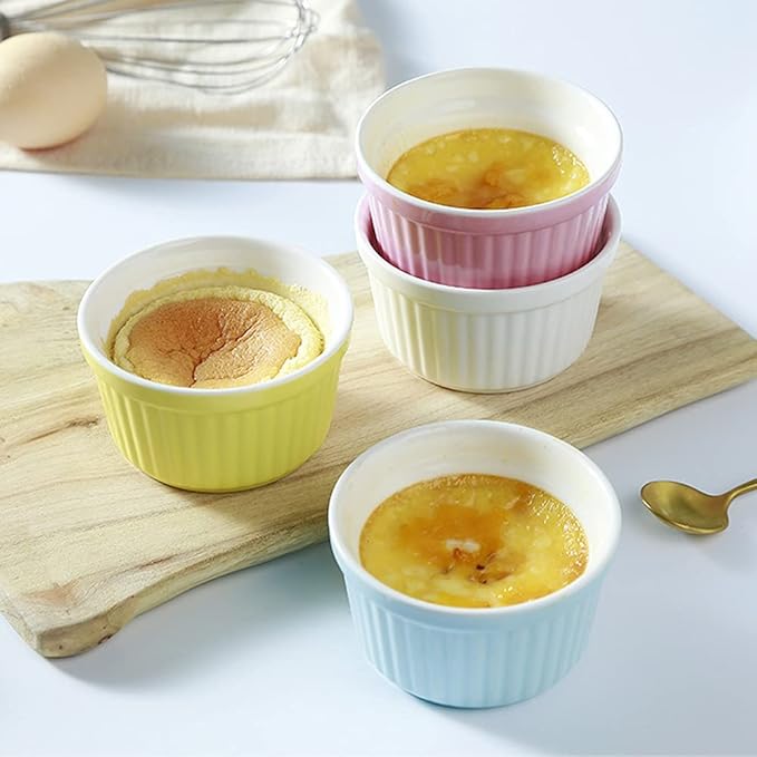 Ramekins 6oz Oven Safe,Creme Brulee Ramekin and Souffle Dishes,Porcelain Baking Bowls,Dipping Sauce Dish.Pudding Cups,Set of 6,Orange