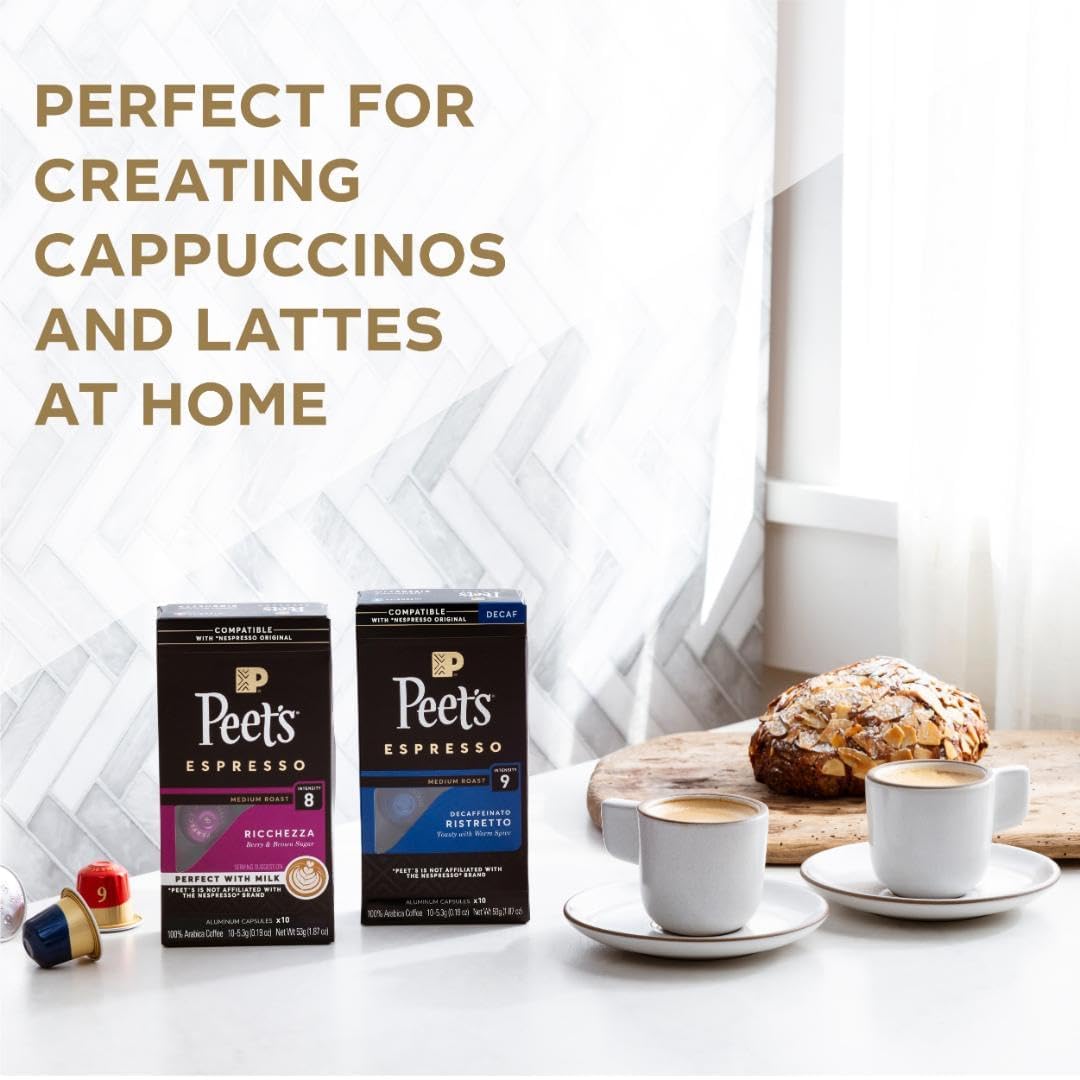 Peet's Coffee, Medium Roast Espresso Capsules, Compatible with Nespresso Original Machine - Ricchezza Intensity 8, 100 Count (10 Boxes of 10 Espresso Capsules)