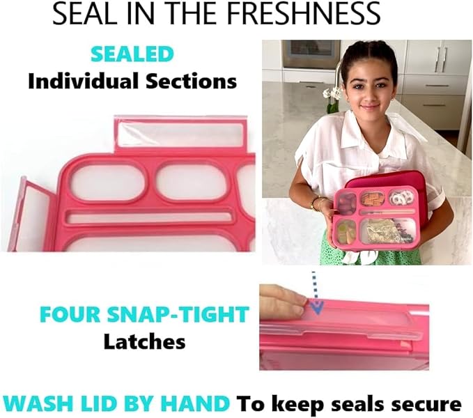 kinsho Lunch Boxes for Boys Teens Adults - Bento Box Set of 2 with Insulated Bag & Ice Pack, 6 Compartment Leak Proof Container, BPA-Free, Microwave Safe, Ideal for School & Work, Pink & Purple