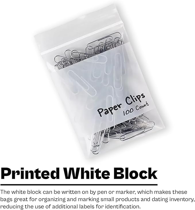 PSBM 1000 Count 4 Mil 10 Inch x 13 Inch, White Block Reclosable Poly Bags, With Write-On Block, Clear Zip Plastic Bag, Lock Seal Zipper For Packing, Storing, Organizing & Shipping Products