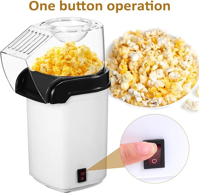 OUNONA Electric Hot Air Popcorn Maker with Measuring Cup Compact 10 Inch Home Popcorn Machine Quick One Button Operation for Party Snacks and Movie Nights Us Plug
