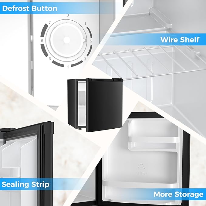 Antarctic Star Compact Refrigerator Mini Fridge with Freezer, Single Reversible Door, Dorm Fridge, Wire Shelf, Defrost Button, for Bedroom, Office, kitchen, 1.7 Cu. Ft, Black