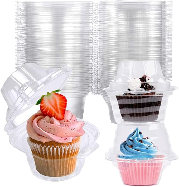 NPLUX 200 Pack Individual Cupcake Containers Plastic Cupcake Boxes Cupcake Holders Stackable Deep Dome Cupcake Carrier