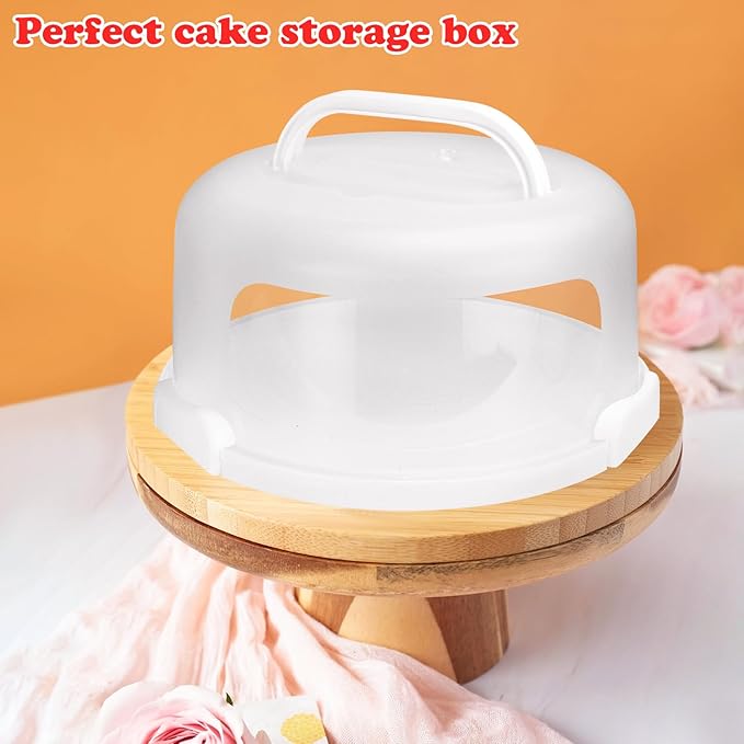 Cake Carrier with Lid and Handle, Fit 10’’ Cake Stand with Lid, Cake Transport Storage Container, Cake Containers Cover Stand with Lids, 3 Secure Side Closures (White)