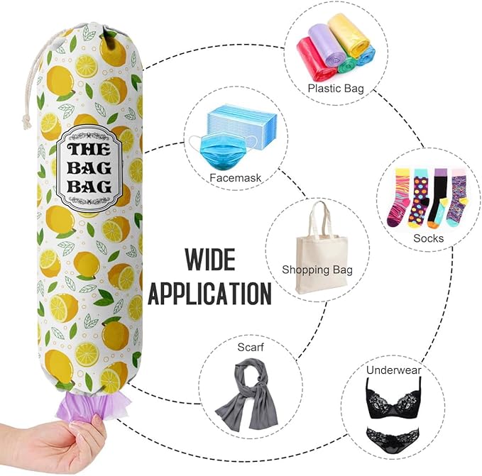 The Bag Grocery Holder, Lemon Organizer for Shopping Bags, Wall Mount Plastic Storage Container Dispenser, Kitchen Gifts for Women Family Friends Grandma Mom (C-2)
