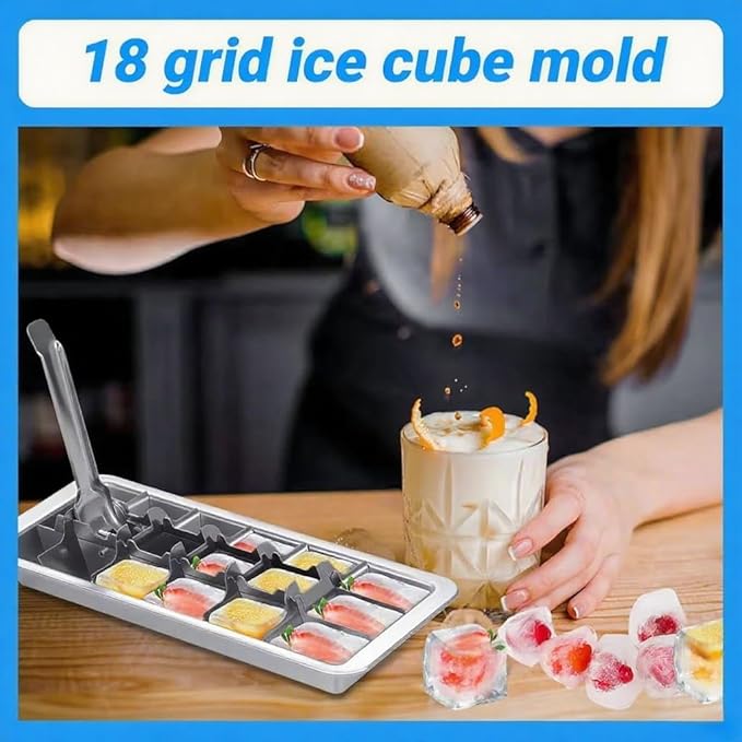 3 Pack 18-Slot Ice Cube Trays Stainless Steel - Professional Heavy Duty Metal Icecube Mold, Non-Toxic Freezer Tray with Lever Release, Bar & Kitchen Use, Send Goods from Local Warehouse