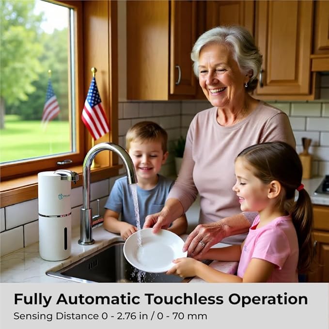 Automatic Touchless Liquid Soap Dispenser (White, 12.8oz) | USB-C Rechargeable, IPX5 Waterproof | Ideal for Bathroom & Kitchen Sink | Wall Mount or Countertop for Hand & Dish Soap