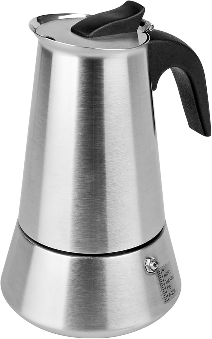 6 Cup Stovetop Espresso Maker Matte Stainless Steel Moka Pot Italian and Cuban Mocha Coffee Maker, Compatible with Gas, Electric, Ceramic, and Induction stovetops(10 fl oz/300 ml)