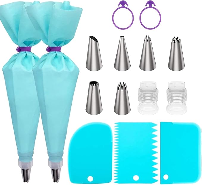 Piping Bags and Tips Set, Cake Decorating Kit Supplies, Frosting Piping Kit for Baking with Pastry Bags and Tips, Standard Converters, Silicone Rings, Reusable Piping Bags for Cookie Icing, Cupcake
