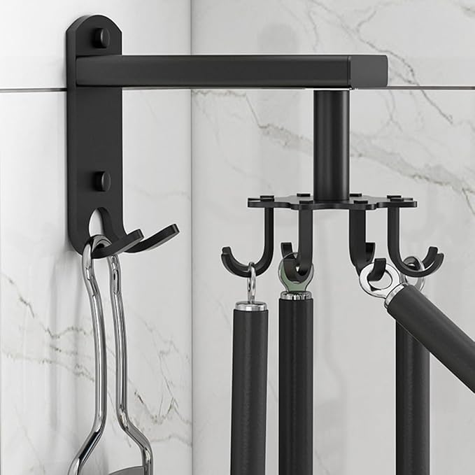 Cabilock Rotatable 8-Claw Wall Mounted Hanger Kitchen Utensil Hook Black Space Aluminum 360-degree Swivel Organizer for Cup and Sundries Storage