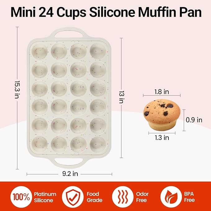 CAKETIME Metal Reinforced Frame Silicone Cupcake Pans-24 Cups 2Pcs & 4 Inch Metal Frame Round Egg Baking Pan 2Pcs