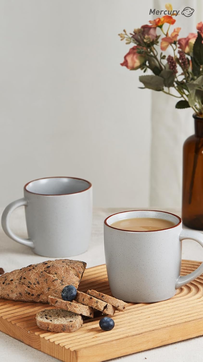 famiware Mercury Coffee Mugs 13 oz, Coffee Mugs Set of 4 with Handle, Cups for Latte, Hot Tea, Cappuccino, Mocha, Cocoa, Light Grey