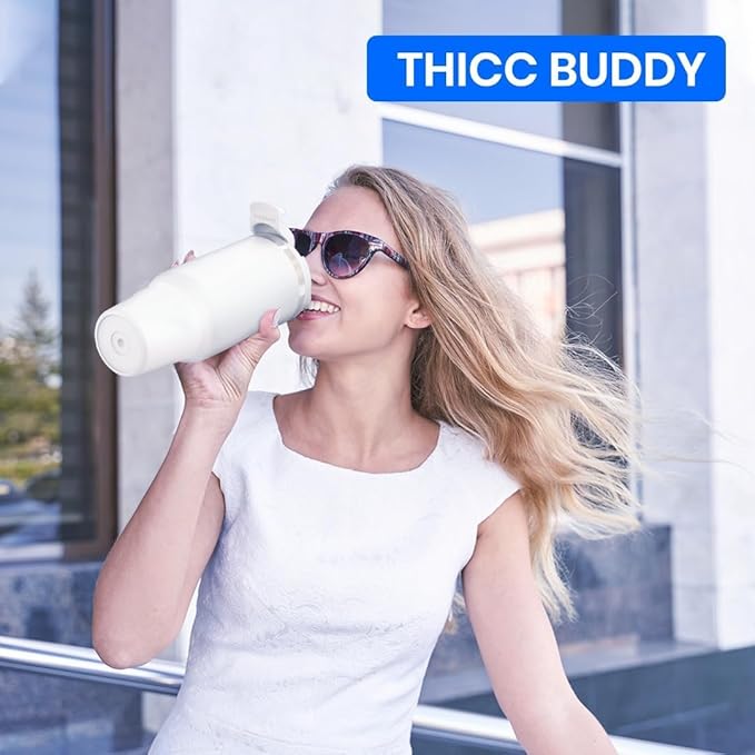 Frost Buddy Thicc Buddy - 16 oz Stainless Steel Vacuum Insulated Tumbler with Lid and Straw for Water - Travel Mug Cupholder Friendly - Gifts for Women Men Him Her (Nebula)