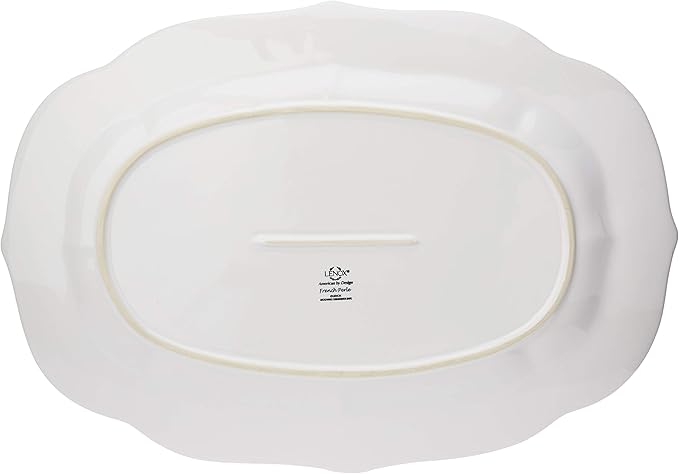 Lenox Serveware, Lenox French Perle White Serving Platter, Oval Shape, 18.5-Inch, Stoneware, Dishwasher Safe, Turkey Platter for Thanksgiving, Winter Hosting, Christmas Serving (White, 1 Piece)