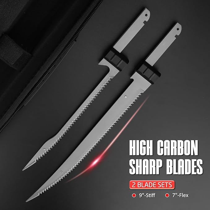 Fillet Knife - Electric Fillet Knife for Fish, Cordless Electric Knifes with Safe Lock, Non-Slip Grip Handle with 1 battery and 7"+9" blade