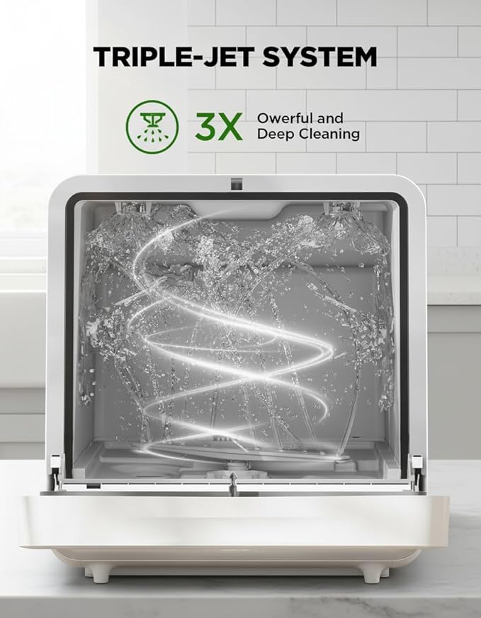 Silonn Portable Countertop Dishwasher, Smart App Control, Triple-Jet Cleaning, Built-In Dual Supply &Water Tank. Compact for Apartment, RV, Dorm