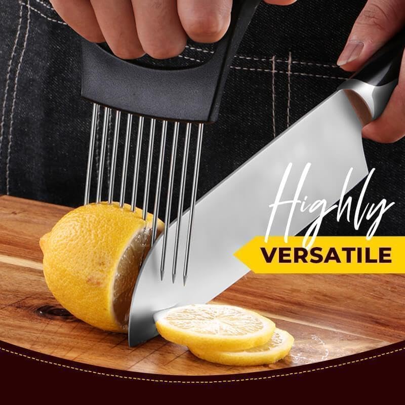 Onion Slice Holder, 2025 Upgraded Stainless Steel Onion Holder for Slicing Lemon Slicer Vegetable Cutter, Kitchen Chopper Slicing Assistant Tool for Meat, Onion, Potato, Tomato (1, A)