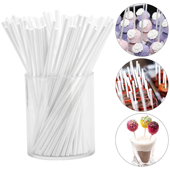 500Pcs 6 Inch White Paper Lollipop Sticks, Paper Sucker Sticks, Cake Pop Stick for Cake Toppers, Chocolate,Cookie,Rainbow Candy