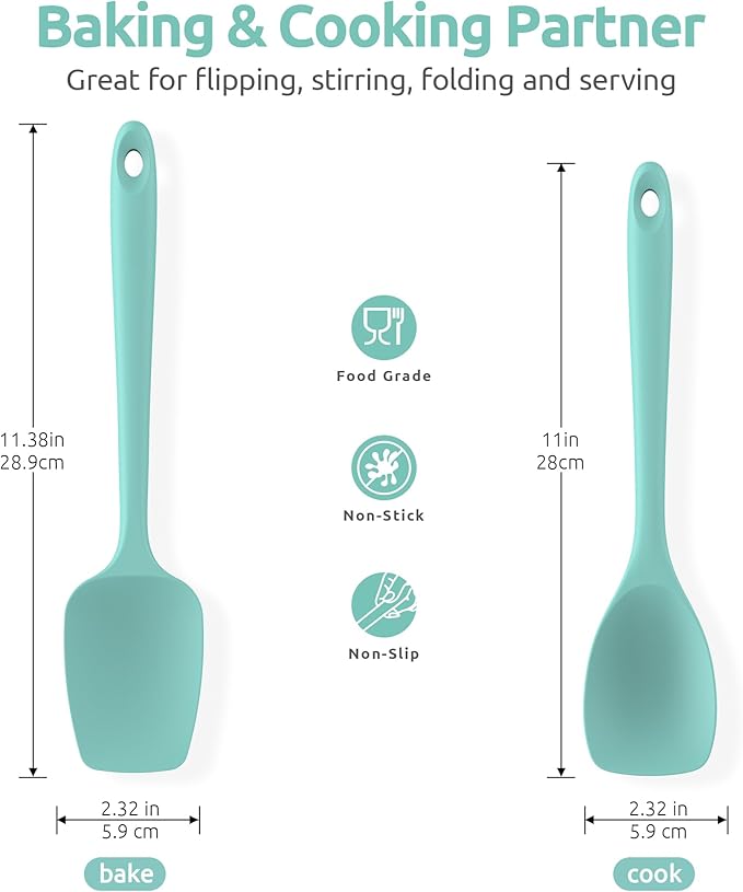 U-Taste 18/8 Stainless Steel Measuring Cups and Spoons Set of 10 (Multi) and 600ºF Heat Resistat Silicone Flexible Baking Spoon Spatula & Cooking Scoop Spoonula (Aqua Sky)