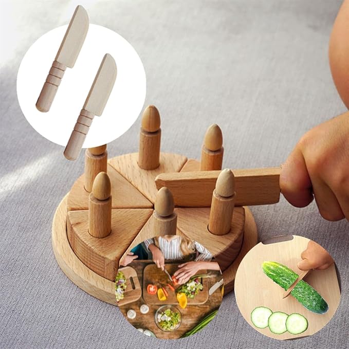 3 PCS Wooden Kids Safe Cutting Knife, Children's Kitchen Tools for Cooking, Veggies, Fruits, Salad, Cake (For 2-10 Years Old)