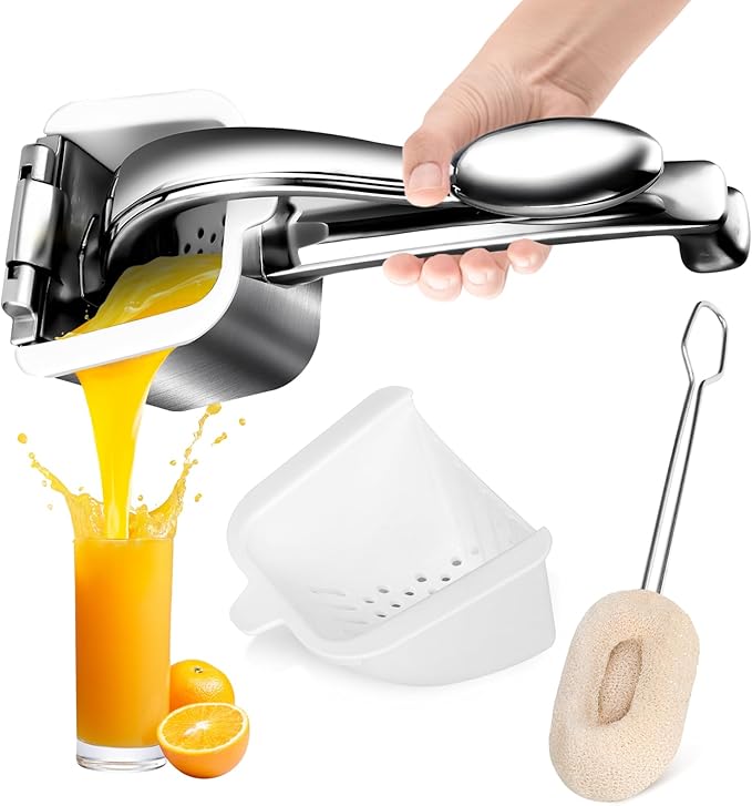 Manual Citrus Juicer Press - Heavy Duty Stainless Steel Lemon/Orange Squeezer, Non-Slip Ergonomic Handheld Fruit Press, Rustproof & Dishwasher Safe Juice Extractor for Citrus, Exprimidor de Limones