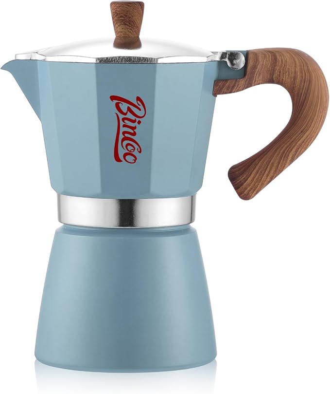 Bincoo Blue Moka Pot 6 Cups, Espresso Maker Stovetop, Aluminum Espresso Pot Classic Italian Coffee Maker,Single Safety Valve
