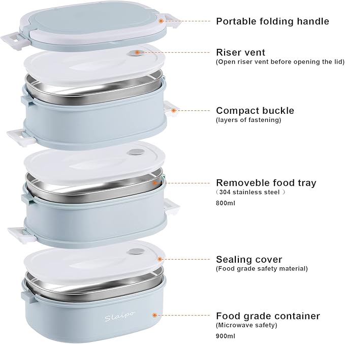 Bento Box Adult Lunch Box, Lunch Box for Men Women with Insulated Lunch Bag, Stainless Steel Salad Lunch Containers, Stackable Leakproof Lunch Kit(Blue)