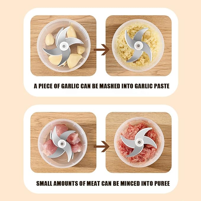 Electric Garlic Chopper, Mini Portable Veggie Chopper, Electric Onion Grinder with 6 Sharp Blade, Mini Food Processor with Container for Mashing Onion, Garlic, Chili, Ginger (2PCS*White)