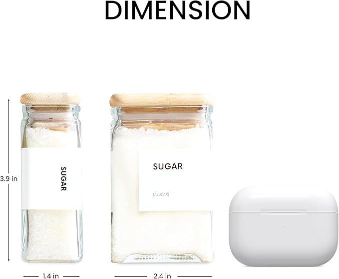 APT 1101 Glass Storage Jars with Bamboo Lid, glass canisters with airtight lids, Clear jars with lids for Spice, Cookie, Candy, Tea, Coffee Bean and Rice (White, Spice Jar Set (4 oz, set of 12))