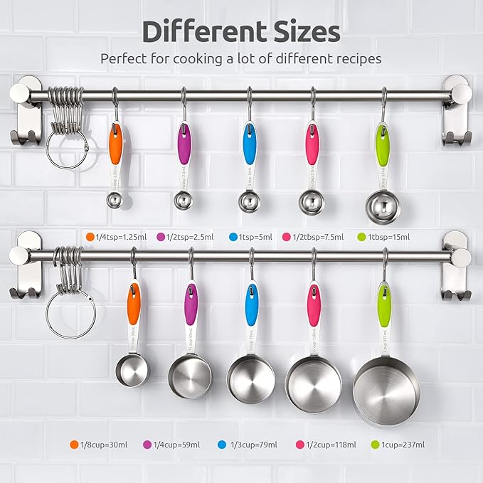 U-Taste 18/8 Stainless Steel Measuring Cups and Spoons (Set of 10, Multicolor), and 18/8 Stainless Steel 600ºF Heat Resistant 11.38in Flexible Non-Stick Spatula & Spoon Spatula (Aqua Sky)